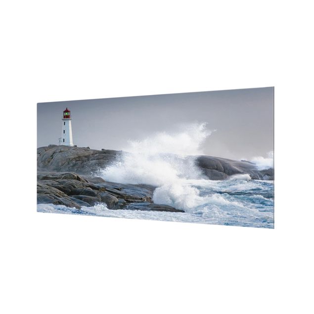Panel szklany do kuchni - Fale sztormowe przy latarni morskiej