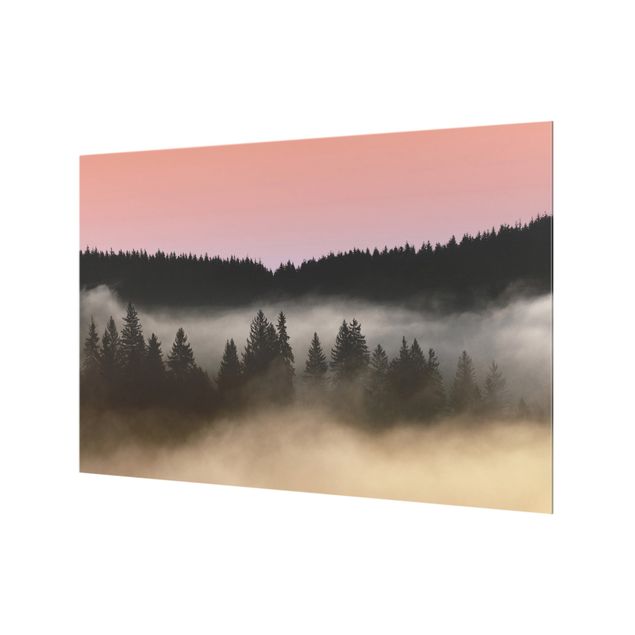 Panel szklany do kuchni - Śliczna mgiełka leśna