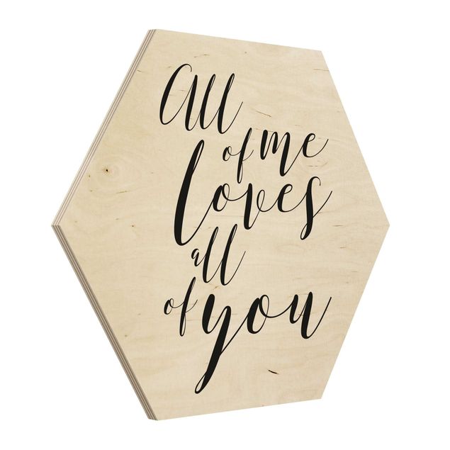 Obraz heksagonalny z drewna - Cała ja kocha całą ciebie