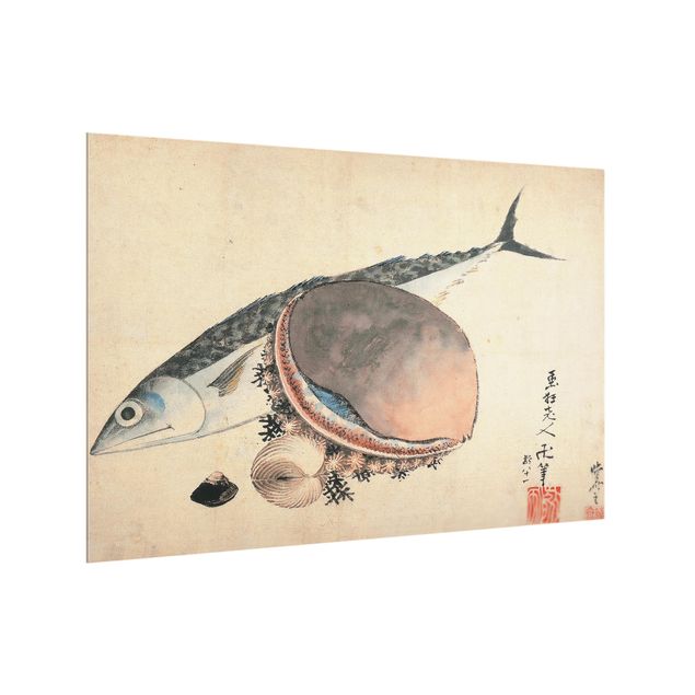 Panele szklane do kuchni Katsushika Hokusai - Makrela i przegrzebki