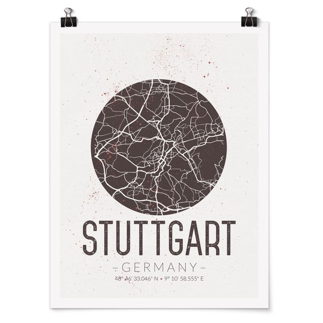 Obrazy z napisami Mapa miasta Stuttgart - Retro