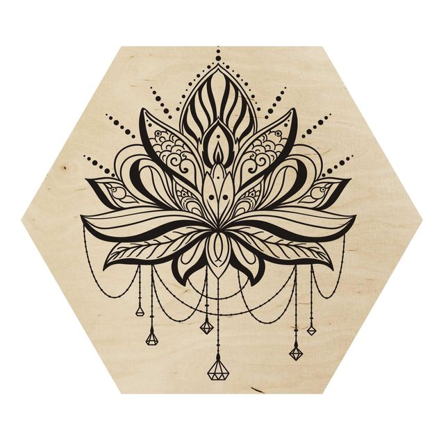 Obraz heksagonalny z drewna - Lotus z łańcuchami