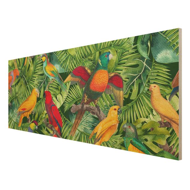 Obrazy Kolorowy kolaż - Papugi w dżungli