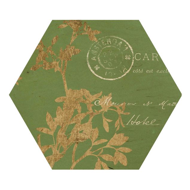 Obraz heksagonalny z drewna - Złote liście na Lind I