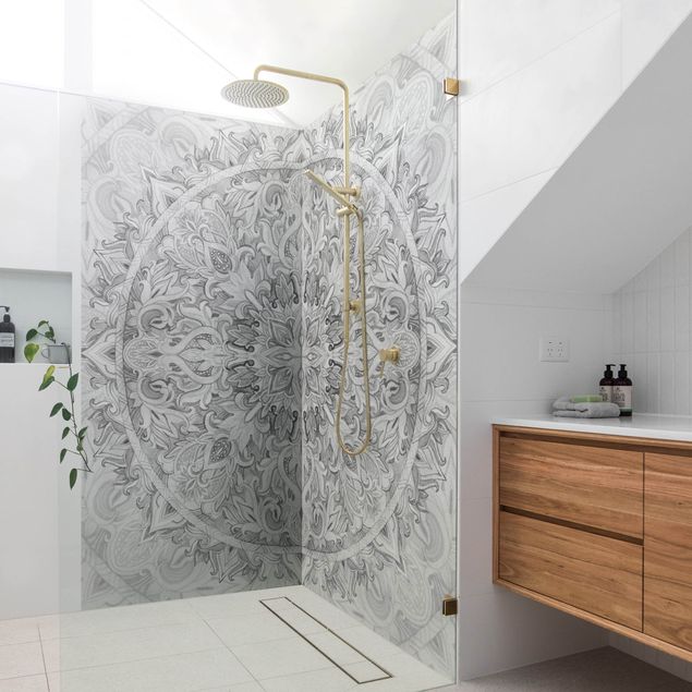 Panele ścienne do łazienki pod prysznic Mandala Watercolour Ornament Pattern Black And White