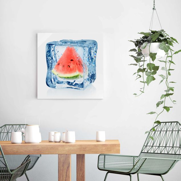 Obrazy na szkle kwadrat Melon w kostce lodu