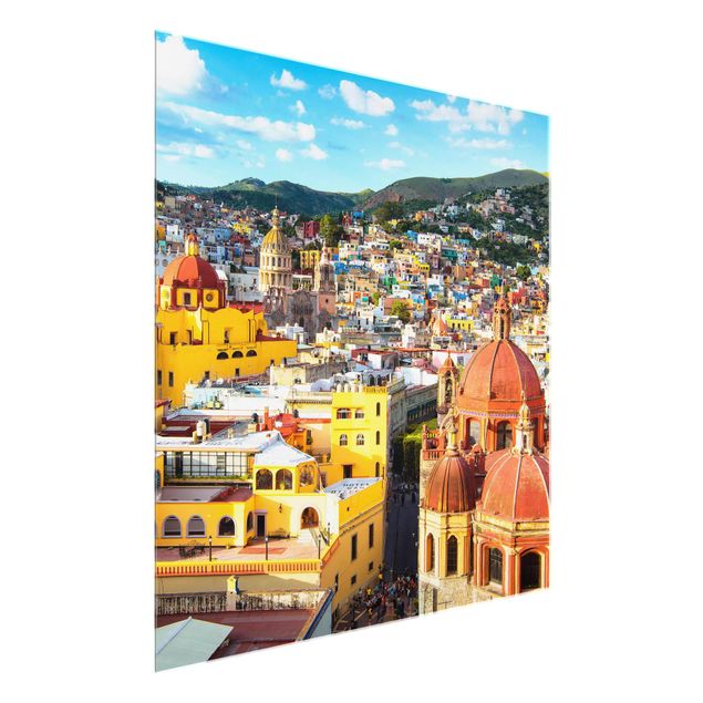 Obrazy na szkle architektura i horyzont Kolorowe domy Guanajuato