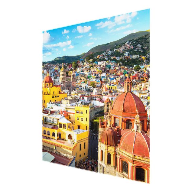 Obrazy na szkle kwadrat Kolorowe domy Guanajuato