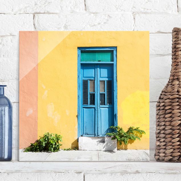 Obrazy nowoczesne Kolorowa ściana Niebieskie drzwi