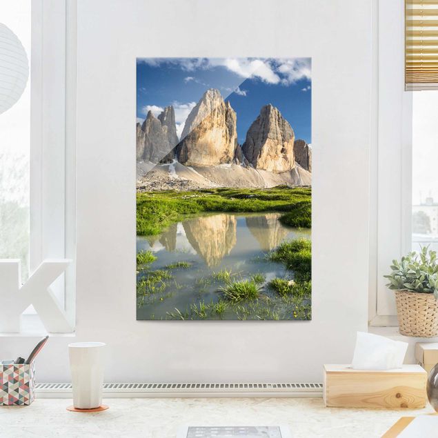 Obrazy na szkle portret Bazy południowotyrolskie i odbicie wody