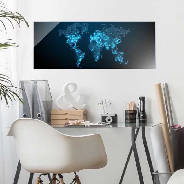 Obrazy na szkle panorama Połączony świat Mapa świata
