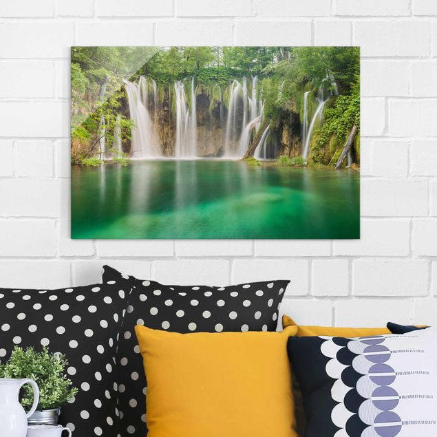 Obrazy na szkle poziomy Wodospad Plitwickie Jeziora