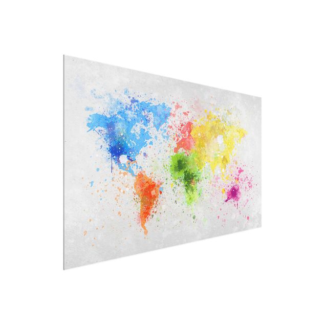 Obrazy na szkle mapy Mapa świata z kolorowym rozbryzgiem