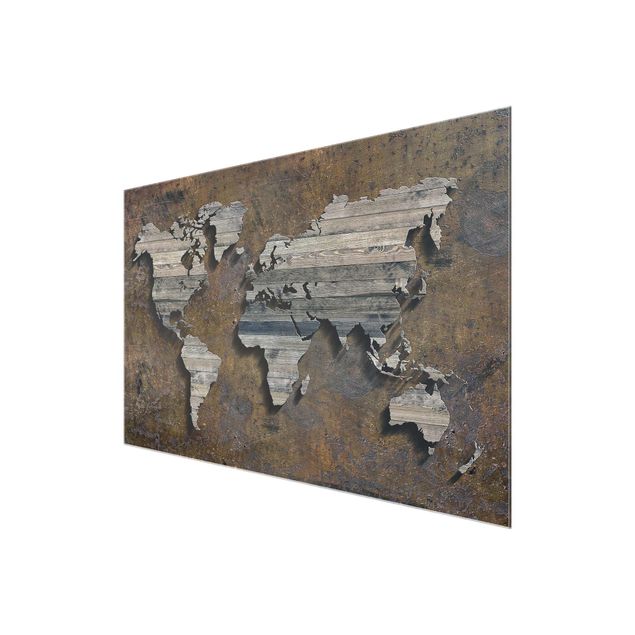 Obrazy przemysłowe Mapa świata z rdzą drewna