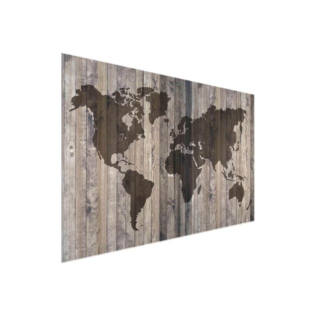 Obrazy na szkle mapy Mapa świata z drewna