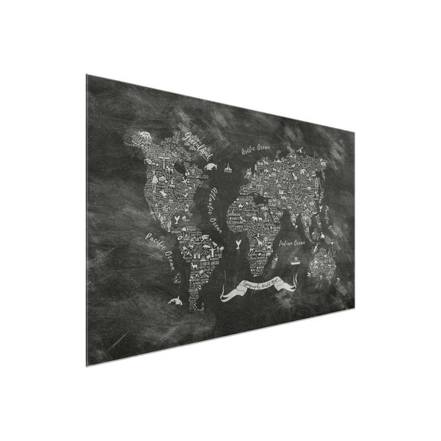 Obrazy na szkle mapy Kredka typograficzna Mapa świata