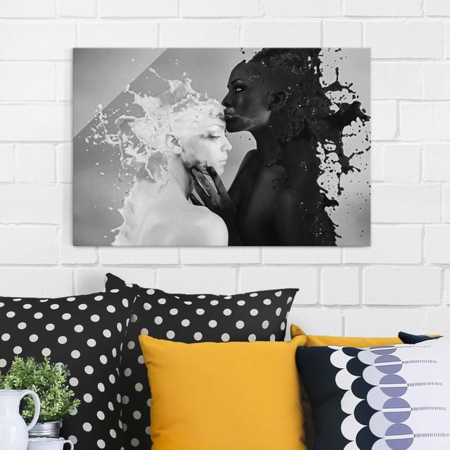 Obrazy do salonu Mleko i kawa pocałunek czarno-biały