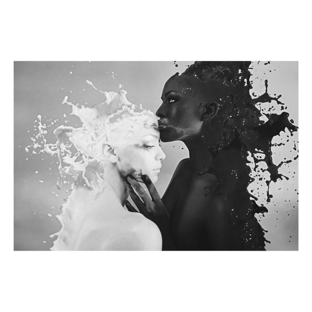 Obrazy na szkle poziomy Mleko i kawa pocałunek czarno-biały