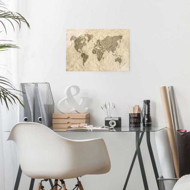 Obrazy na szkle poziomy Papierowa mapa świata beżowo-brązowa