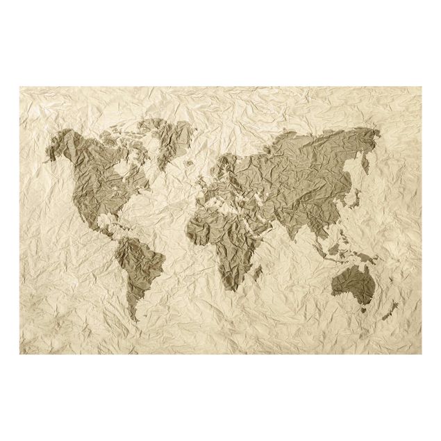 Obrazy do salonu Papierowa mapa świata beżowo-brązowa