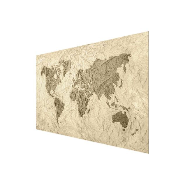 Obrazy nowoczesne Papierowa mapa świata beżowo-brązowa