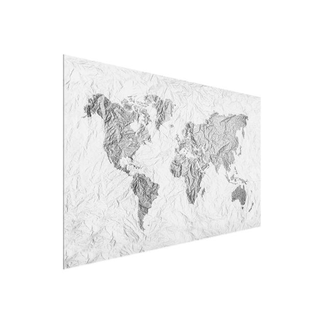 Obrazy na szkle mapy Papierowa mapa świata biała szara