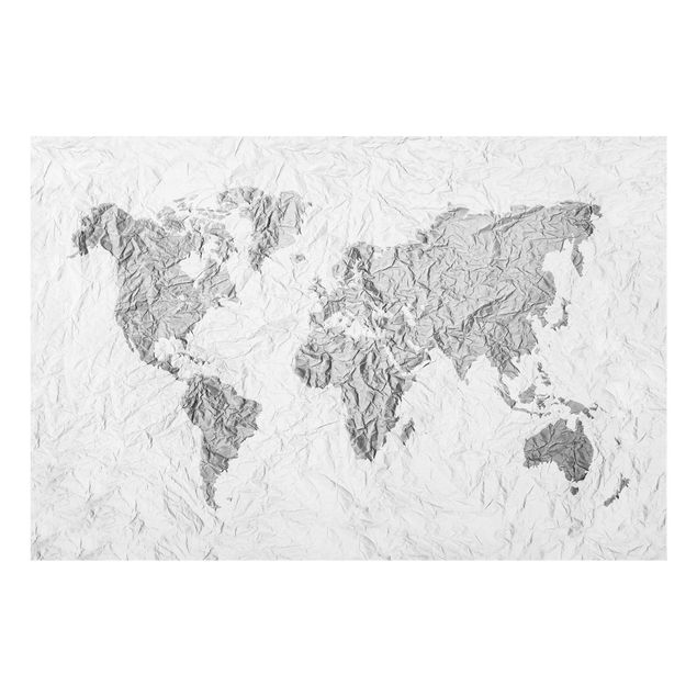 Nowoczesne obrazy do salonu Papierowa mapa świata biała szara