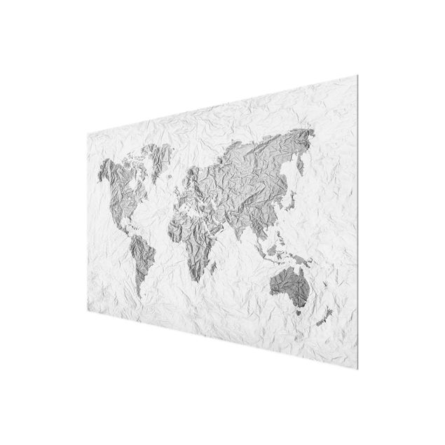 Obrazy nowoczesny Papierowa mapa świata biała szara