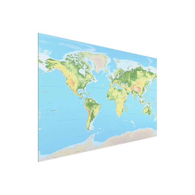Obrazy na szkle mapy Fizyczna mapa świata
