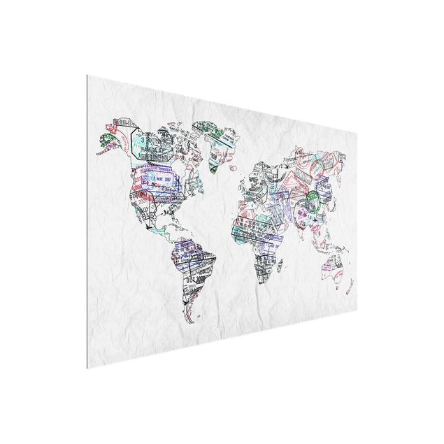 Obrazy na szkle mapy Mapa świata z pieczątką paszportową