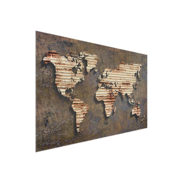 Obrazy na szkle mapy Mapa świata rdzy