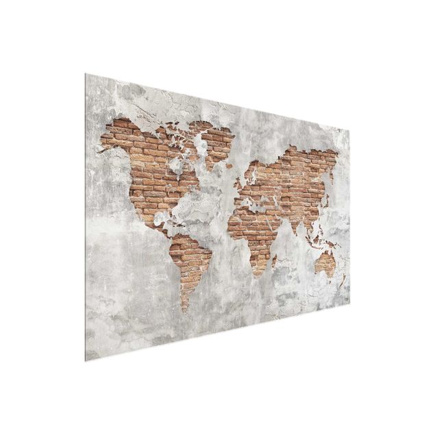 Obrazy na szkle mapy Mapa świata Shabby Concrete Brick