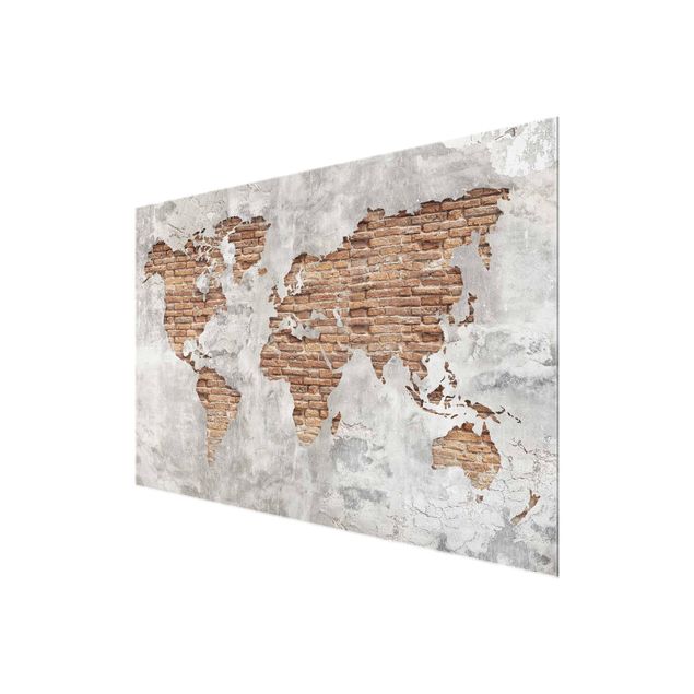 Obrazy przemysłowe Mapa świata Shabby Concrete Brick