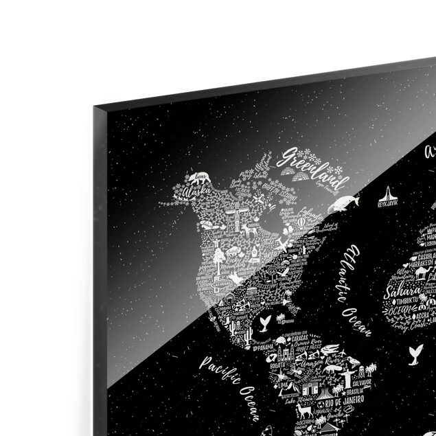 Obrazy z napisami Typografia mapa świata czarna