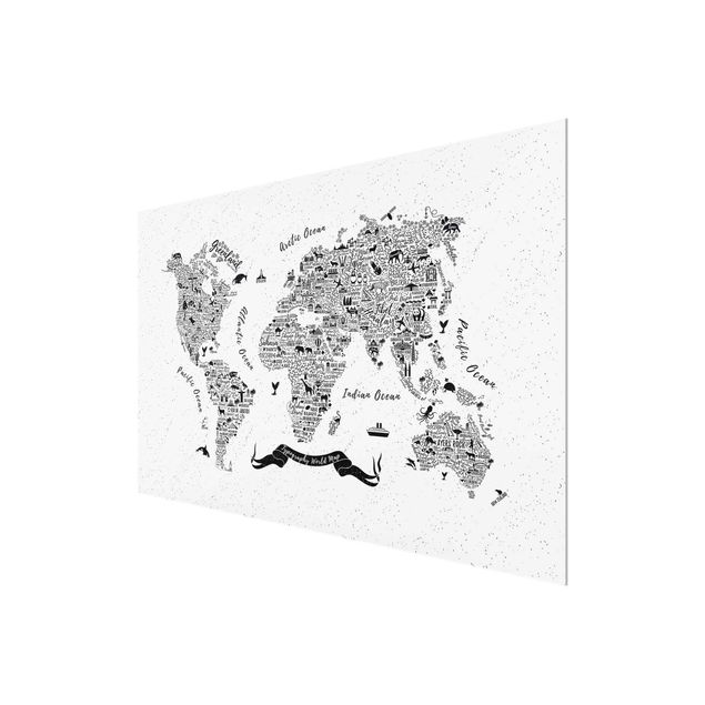 Obrazy na szkle zwierzęta Typografia Mapa świata biała