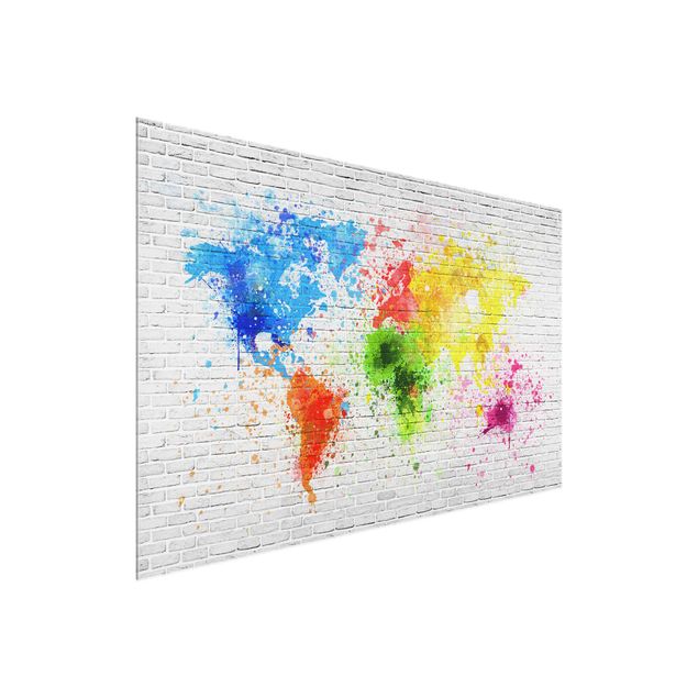Obrazy na szkle mapy Mapa świata z białą cegłą