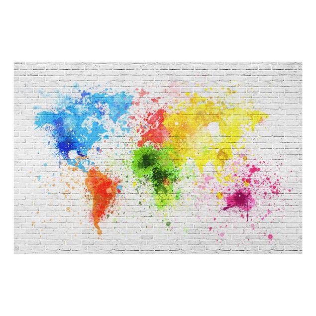 Obrazy do salonu Mapa świata z białą cegłą
