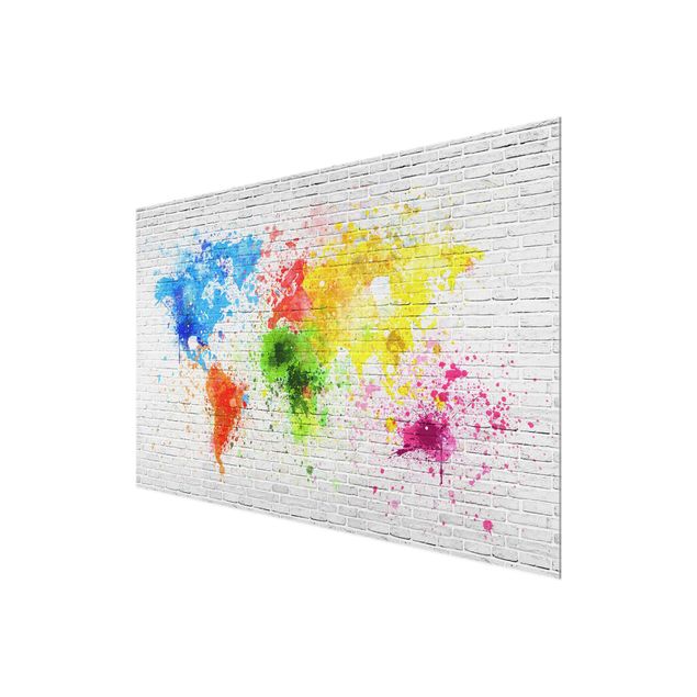 Obrazy nowoczesne Mapa świata z białą cegłą