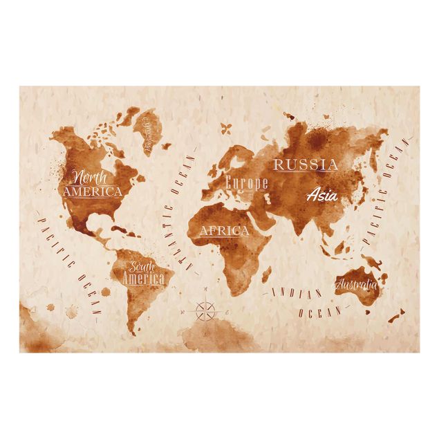 Obrazy na szkle mapy Mapa świata akwarela beżowo-brązowa