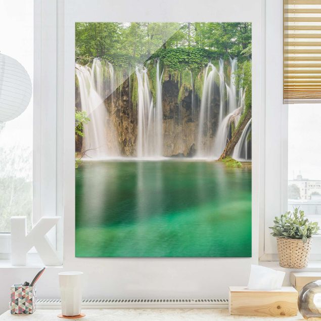 Obrazy na szkle portret Wodospad Plitwickie Jeziora