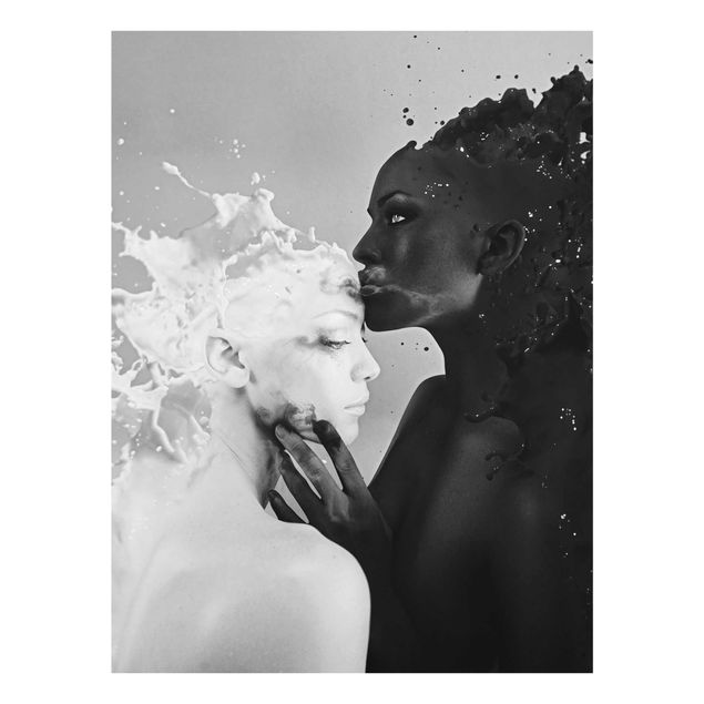 Obrazy na szkle portret Mleko i kawa pocałunek czarno-biały