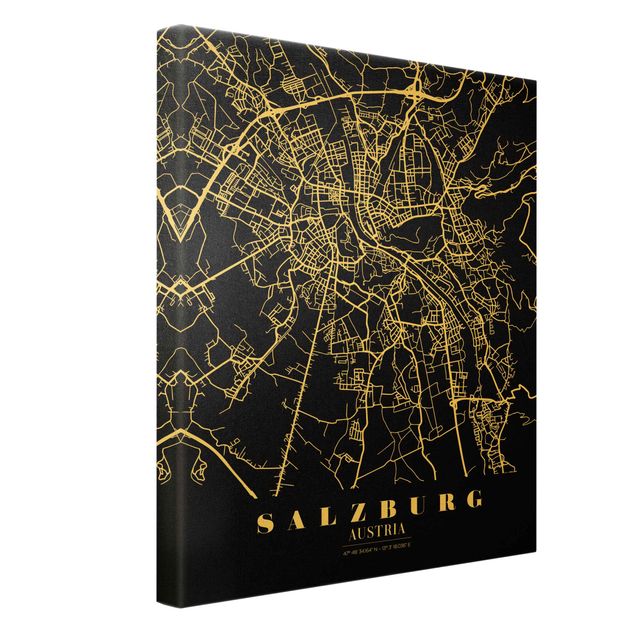 Obrazy na ścianę Mapa miasta Salzburg - Klasyczna czerń
