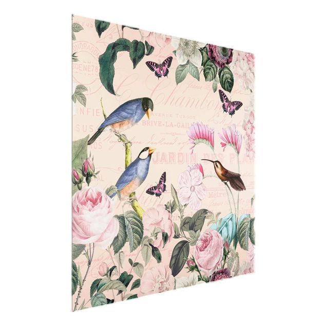 Obrazy motyl Kolaż w stylu vintage - róże i ptaki