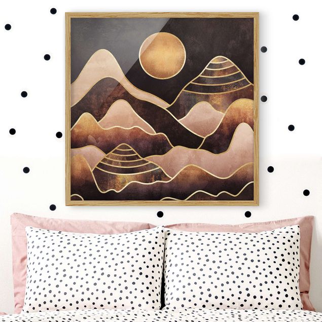 Obrazy w ramie artystyczny Złote słońce abstrakcyjne góry