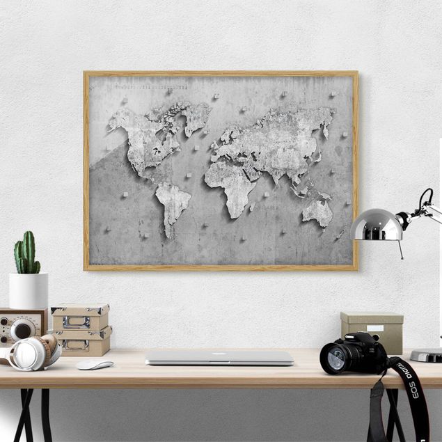 Obrazy w ramie do korytarzu Mapa świata z betonu