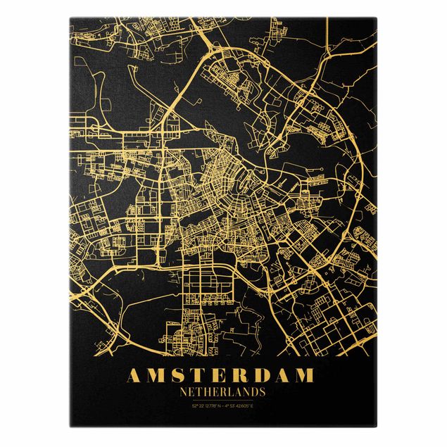 Obrazy na ścianę City Map Amsterdam - Klasyczna Black