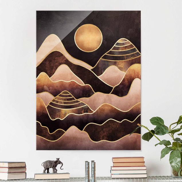 Nowoczesne obrazy Złote słońce abstrakcyjne góry