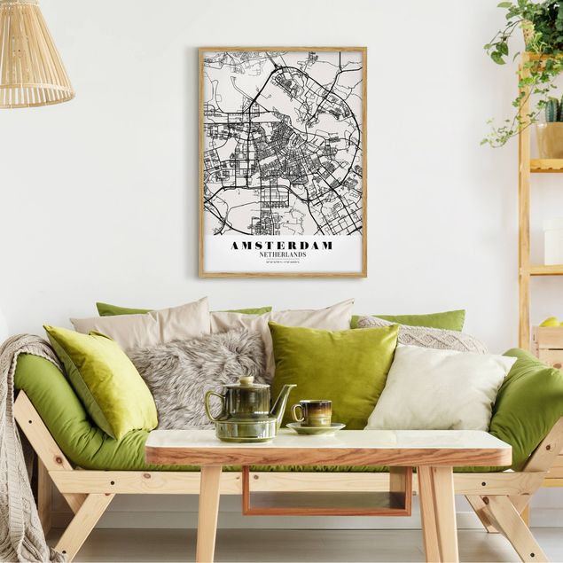 Obrazy w ramie do łazienki Mapa miasta Amsterdam - Klasyczna