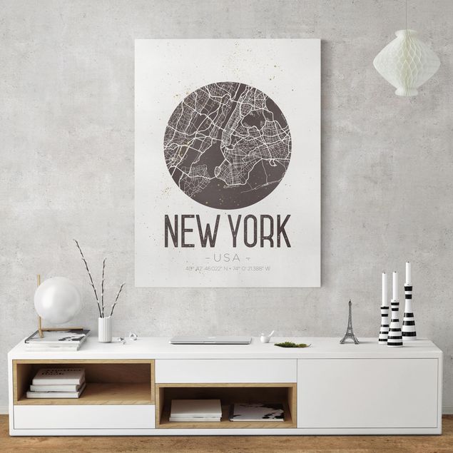 Obrazy do salonu Mapa miasta Nowy Jork - Retro