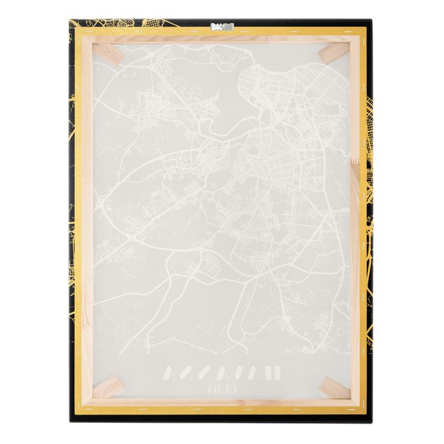 Złoty obraz na płótnie - Mapa miasta Havana - Klasyczna czerń